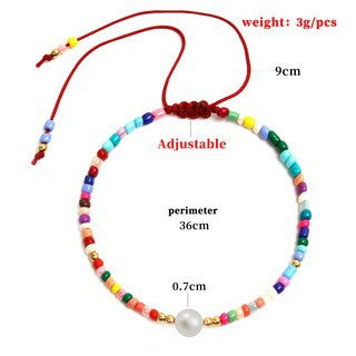 Hand-threaded Colorful Seed Bead and Pearl Bracelet for Women Geometric Minimalist Fashion Bracelet