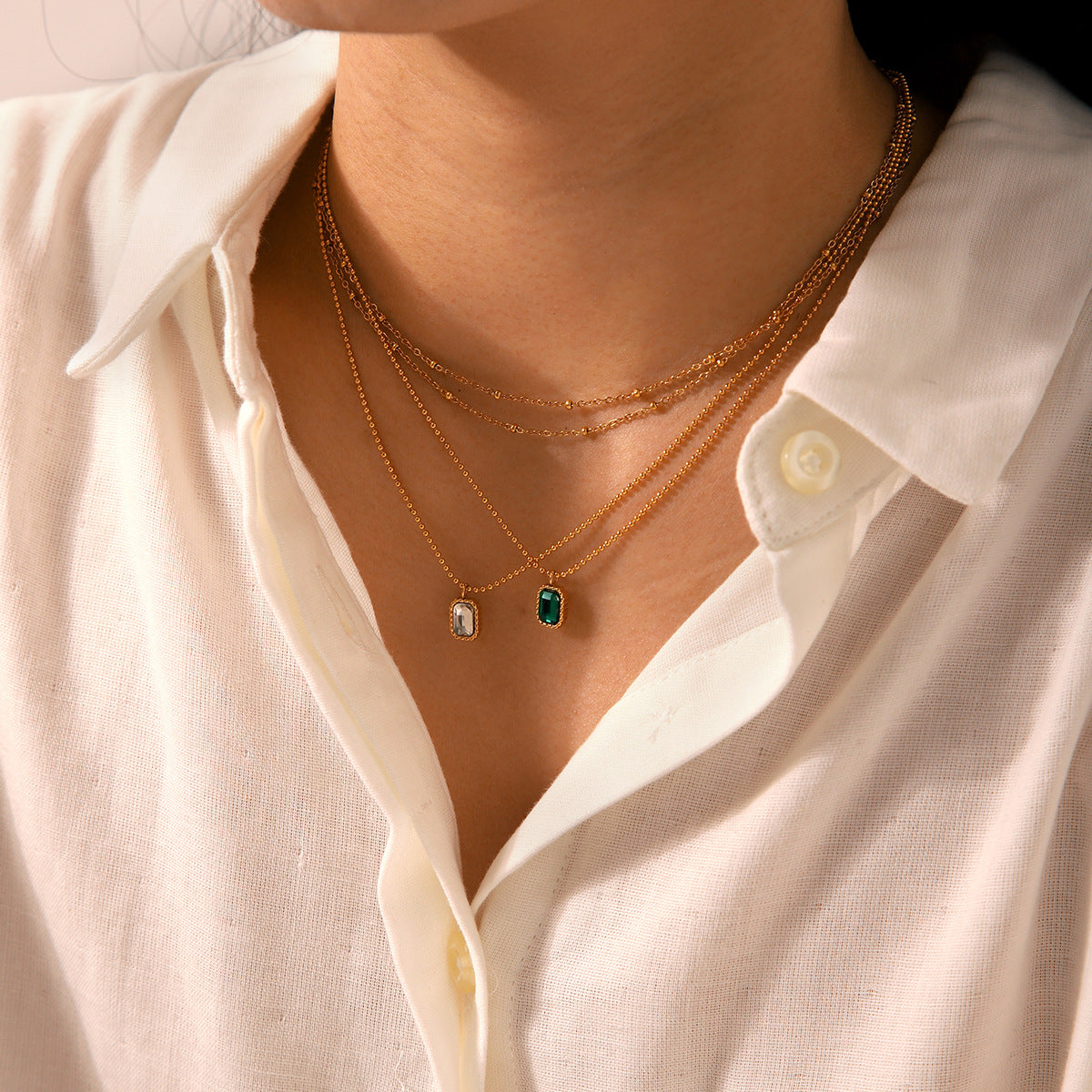 Luxury Geometric 18K Gold Plated Stainless Steel Necklace with Zircon for Women