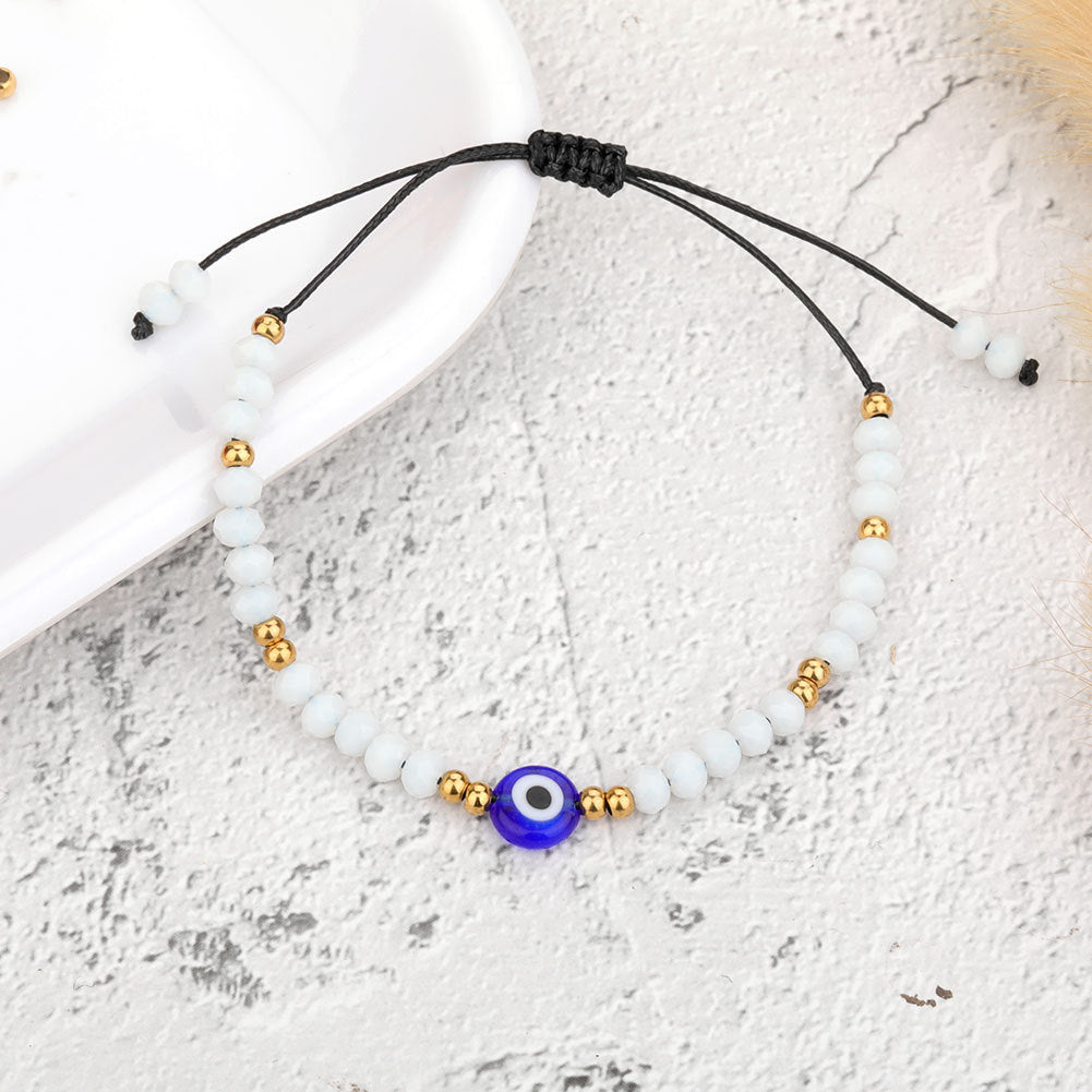 Evil Eye Heart Crystal Beaded Bracelet Stainless Steel Plated Women's Jewelry