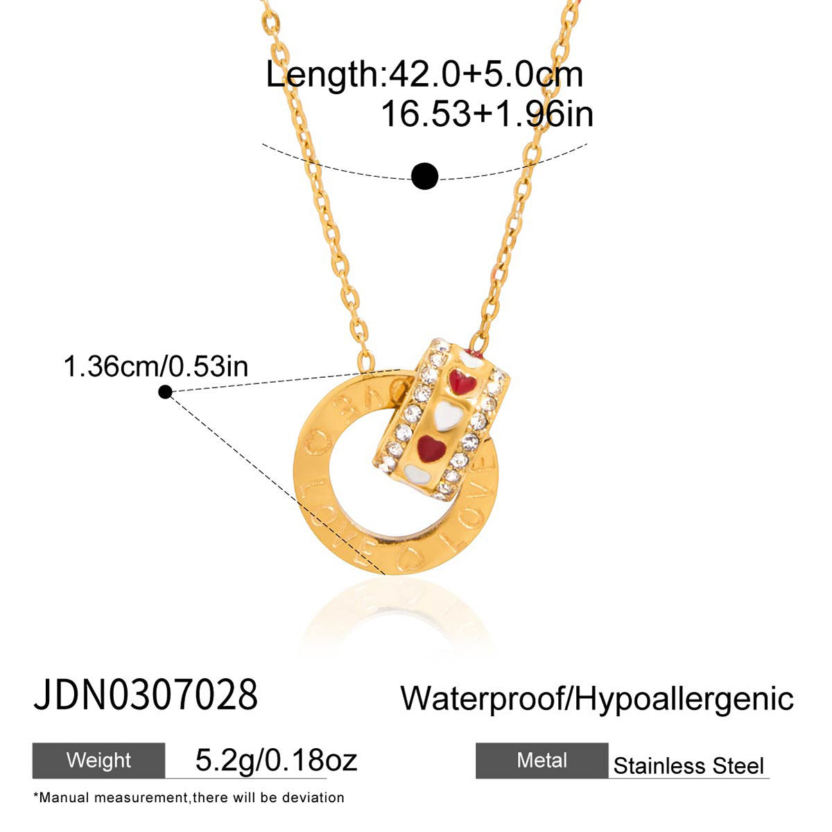 Collana rotonda geometrica con ciondolo da donna in acciaio al titanio con intarsio di strass e finitura placcata