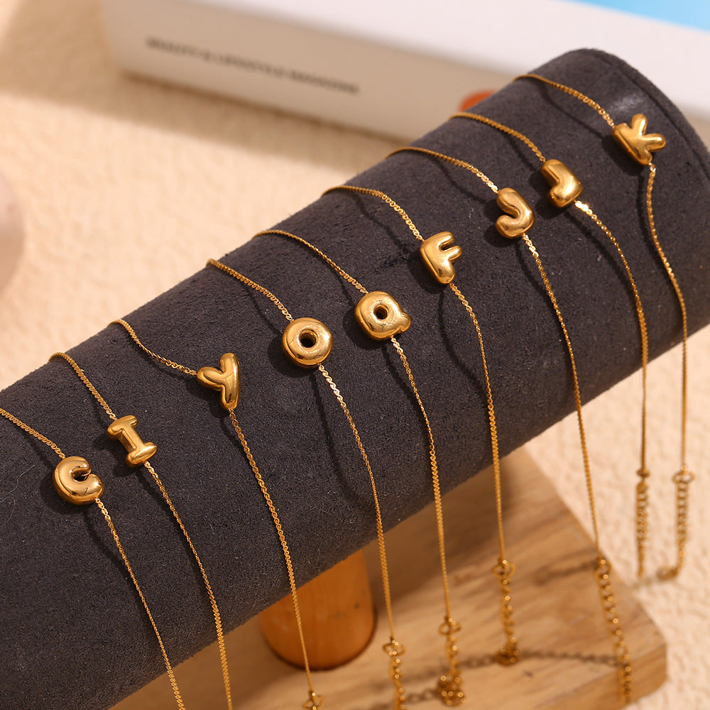 Pulsera de Burbujas para Mujer de Acero Inoxidable con Letra S Minimalista y Chapado en Oro de 18K