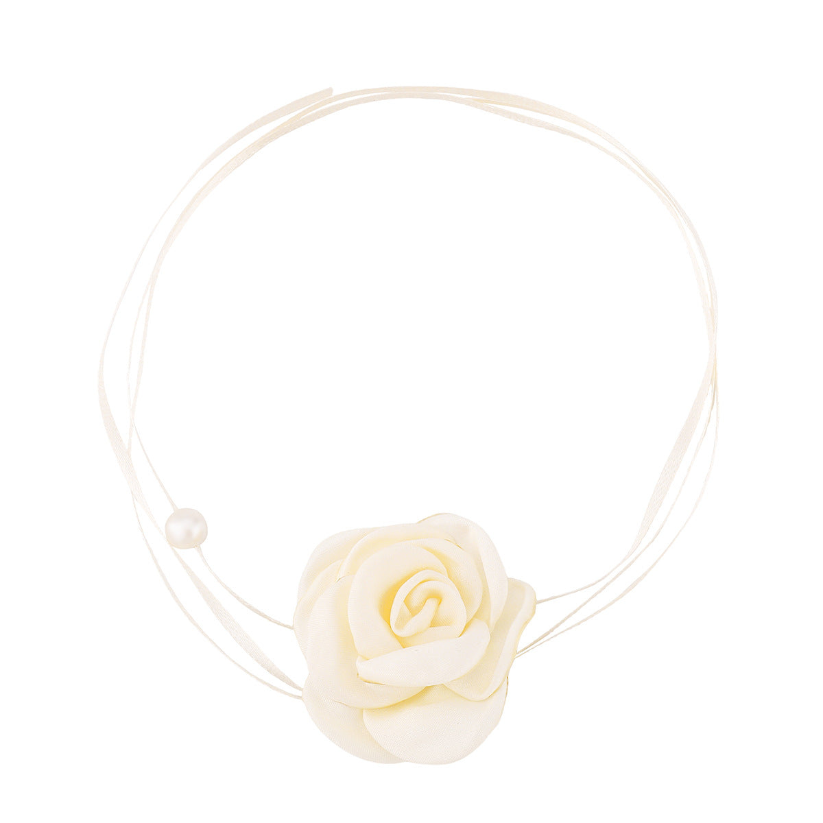 Graziosa collana girocollo floreale da donna con fiori in tessuto e corda intrecciata