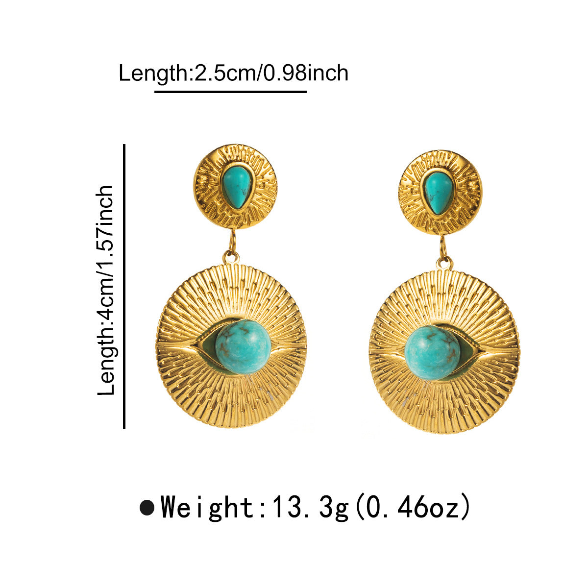 Pendientes de Acero Inoxidable Geométricos Vintage con Incrustaciones de Turquesa y Acabado Chapado