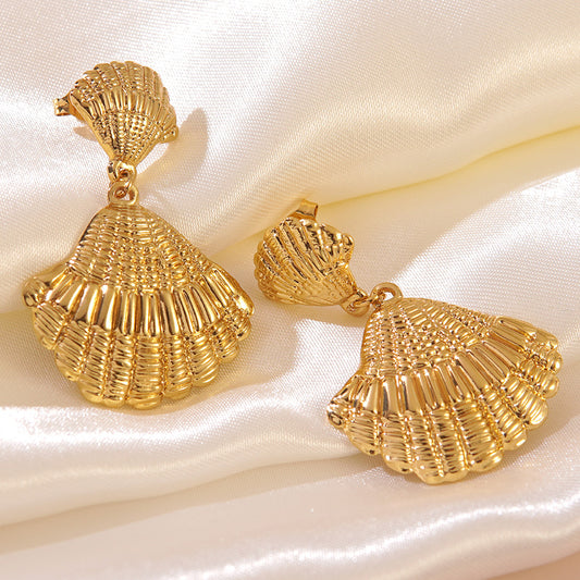 Pendientes de concha de acero inoxidable geométricos, chapados en oro, de lujo minimalista para mujer