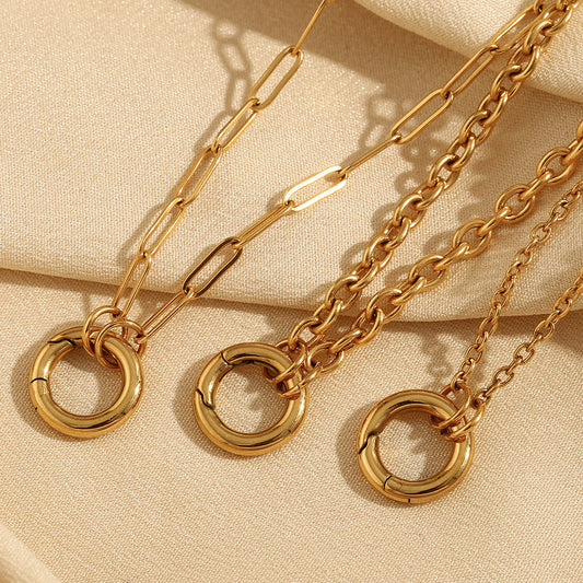 Collar Minimalista Elegante Geométrico de Acero Inoxidable Chapado en Oro de 18K con Cadena de Cable y Barra Colgante para Mujer