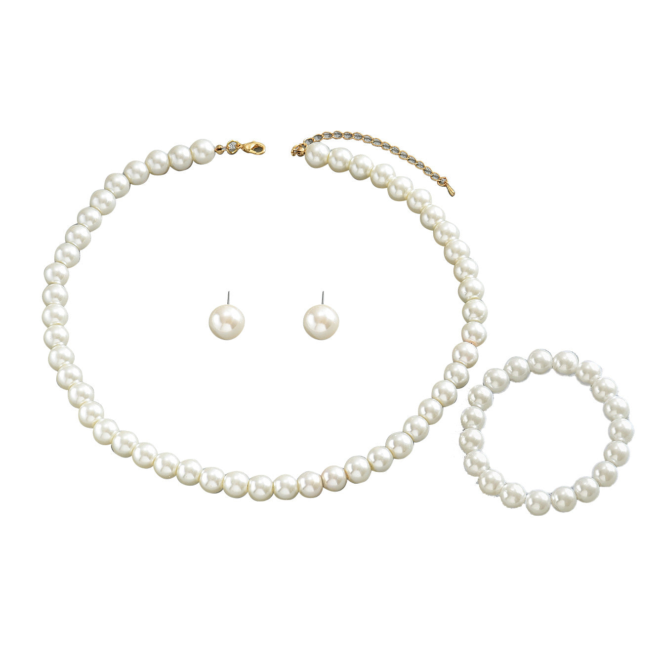 Set di Collana di Perle Minimalista Luxe con Pendente in Madreperla, Design Geometrico, Catena di Perle, Orecchini e Bracciale Abbinati per Donne