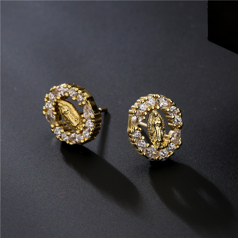 Orecchini esotici vintage geometrici in rame con finitura placcata oro e pendente a croce in zircone