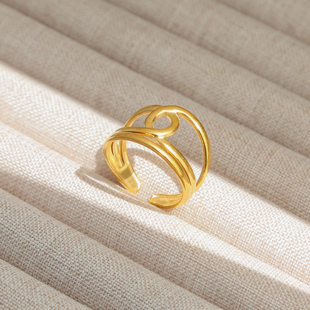 Anello Aperto Regolabile da Donna in Acciaio Inossidabile Stile INS Vintage, Geometrico e a Cuore, con Intarsio in Pietra Naturale, Elegante e Minimalista