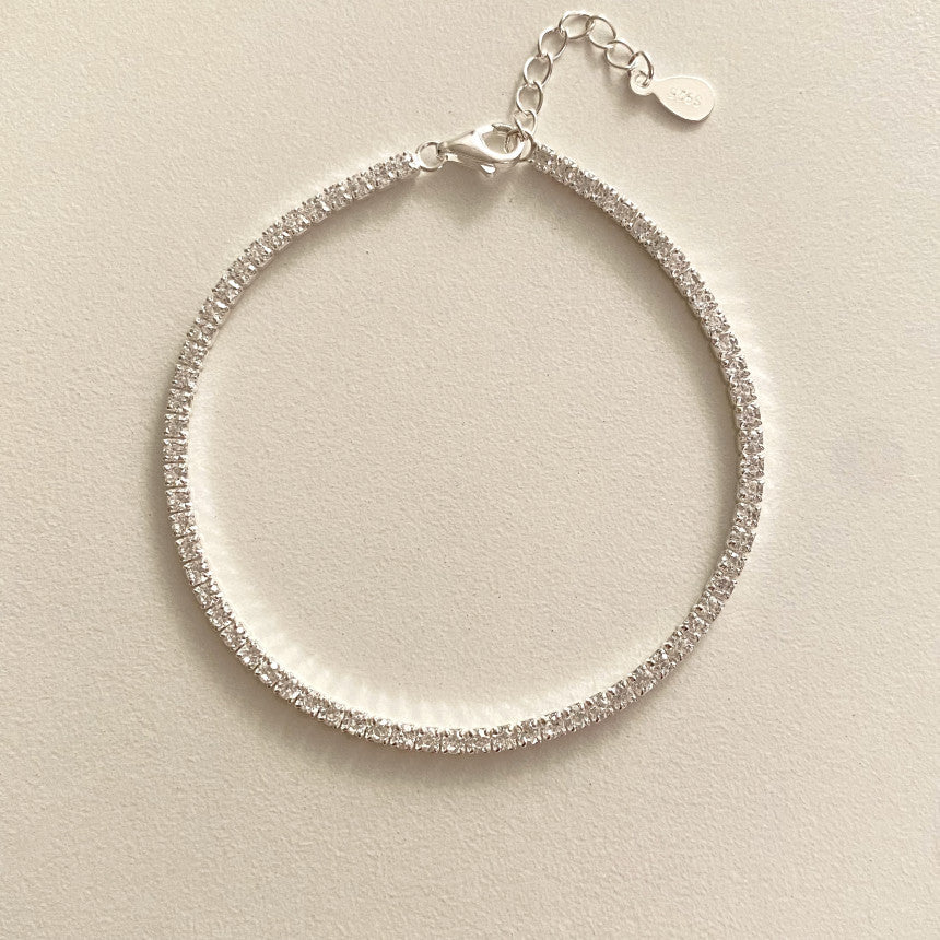 Minimalist 925 Sterling Silver Geometric Round Cubic Zirconia Inlay Bracelet Polka Dot Design for Women