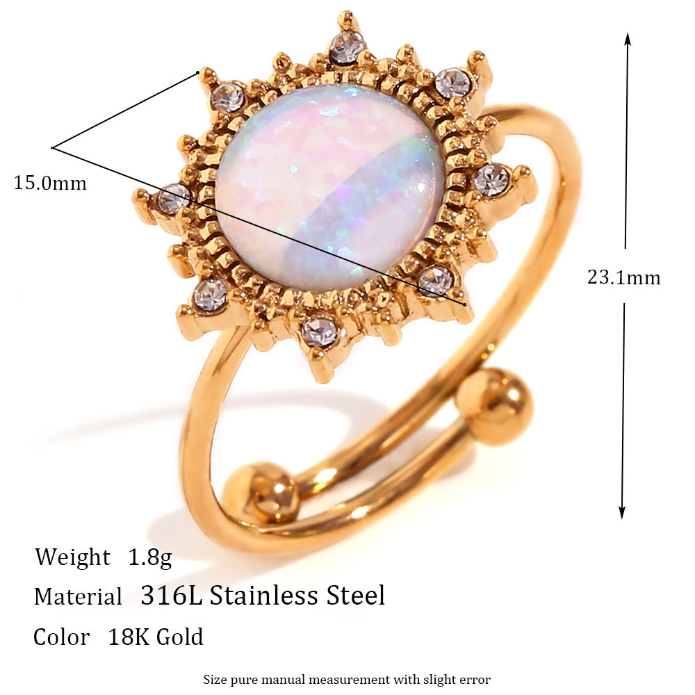 Fashionable Office Style Geometric Stainless Steel Ring with 18K Gold Plating Adjustable Open Band for Women