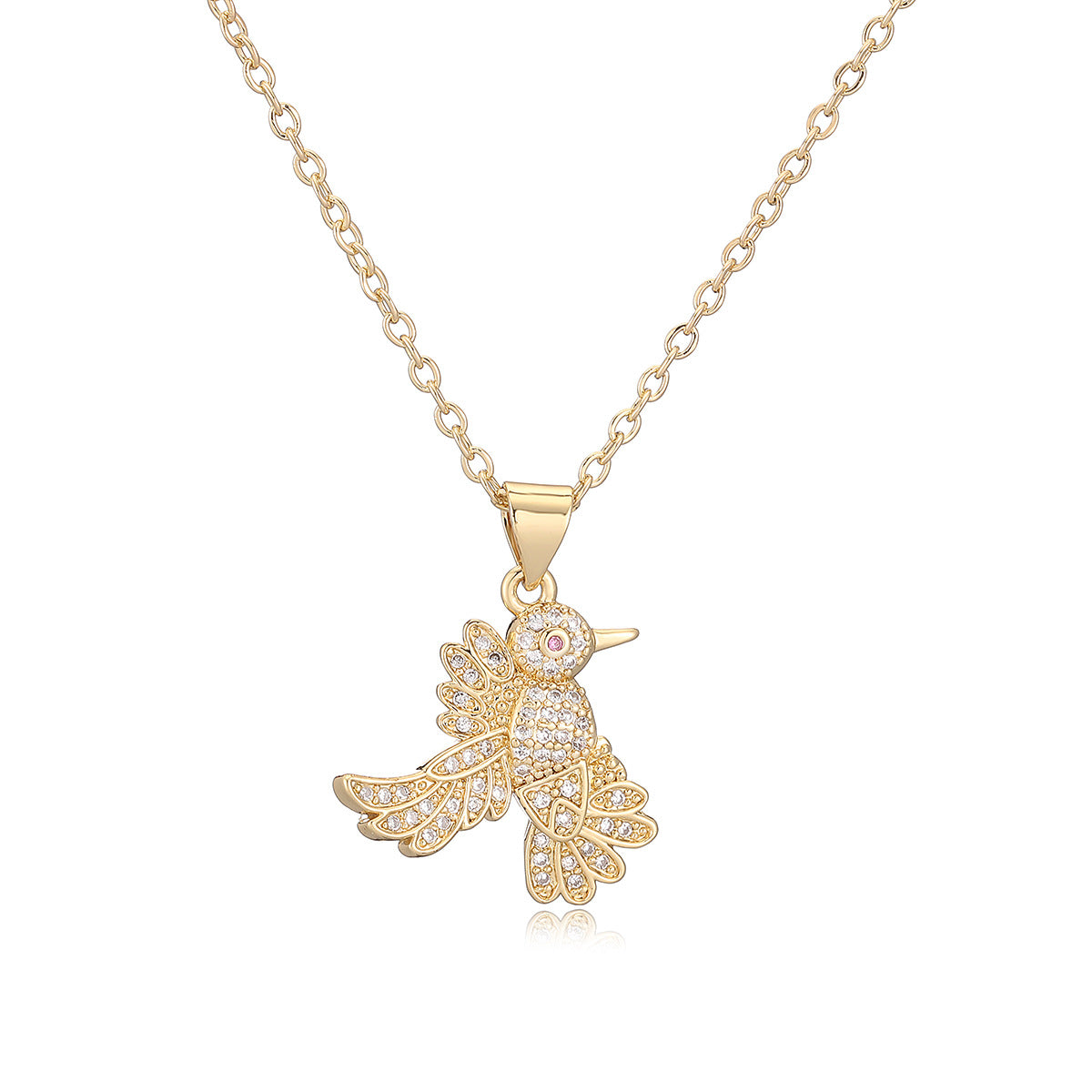 Minimalist 18K Gold Plated Brass Cubic Zirconia Bird Pendant Necklace for Women