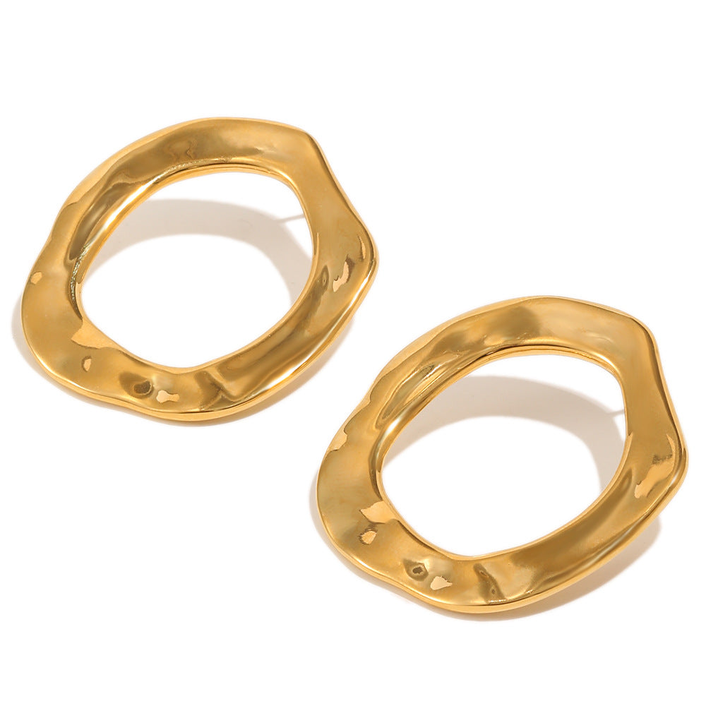 Minimalist 18K Gold Plated Stainless Steel Hammered Round Geometric Earrings for Women