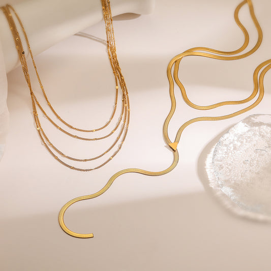 Collar Minimalista Geométrico de Acero Inoxidable para Mujer con Baño de Oro de 18K, Cadena Irregular para Clavícula