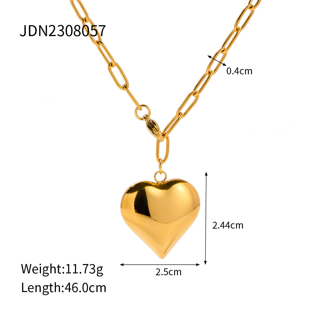 Elegante collana con ciondolo a forma di cuore in acciaio inossidabile con finitura placcata per donna, catena clavicolare minimalista