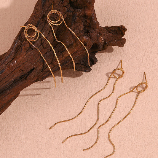 Pendientes de tuerca con cadena de serpiente larga con borlas, chapados en oro de 18K, de acero inoxidable, geométricos, modernos y minimalistas para mujer