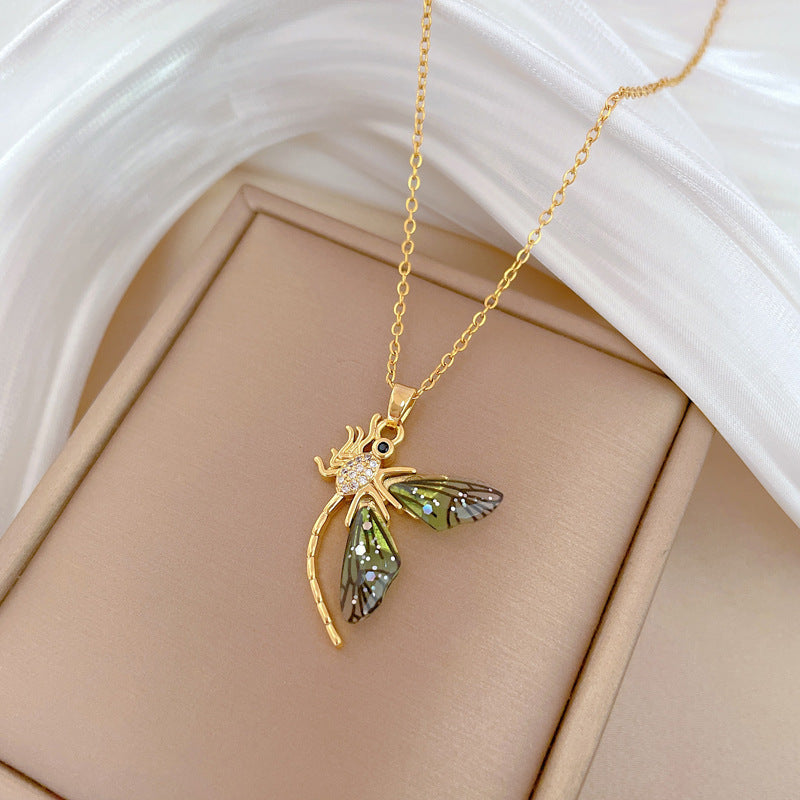 Collana di lusso in acciaio al titanio con farfalla geometrica e strass, unisex