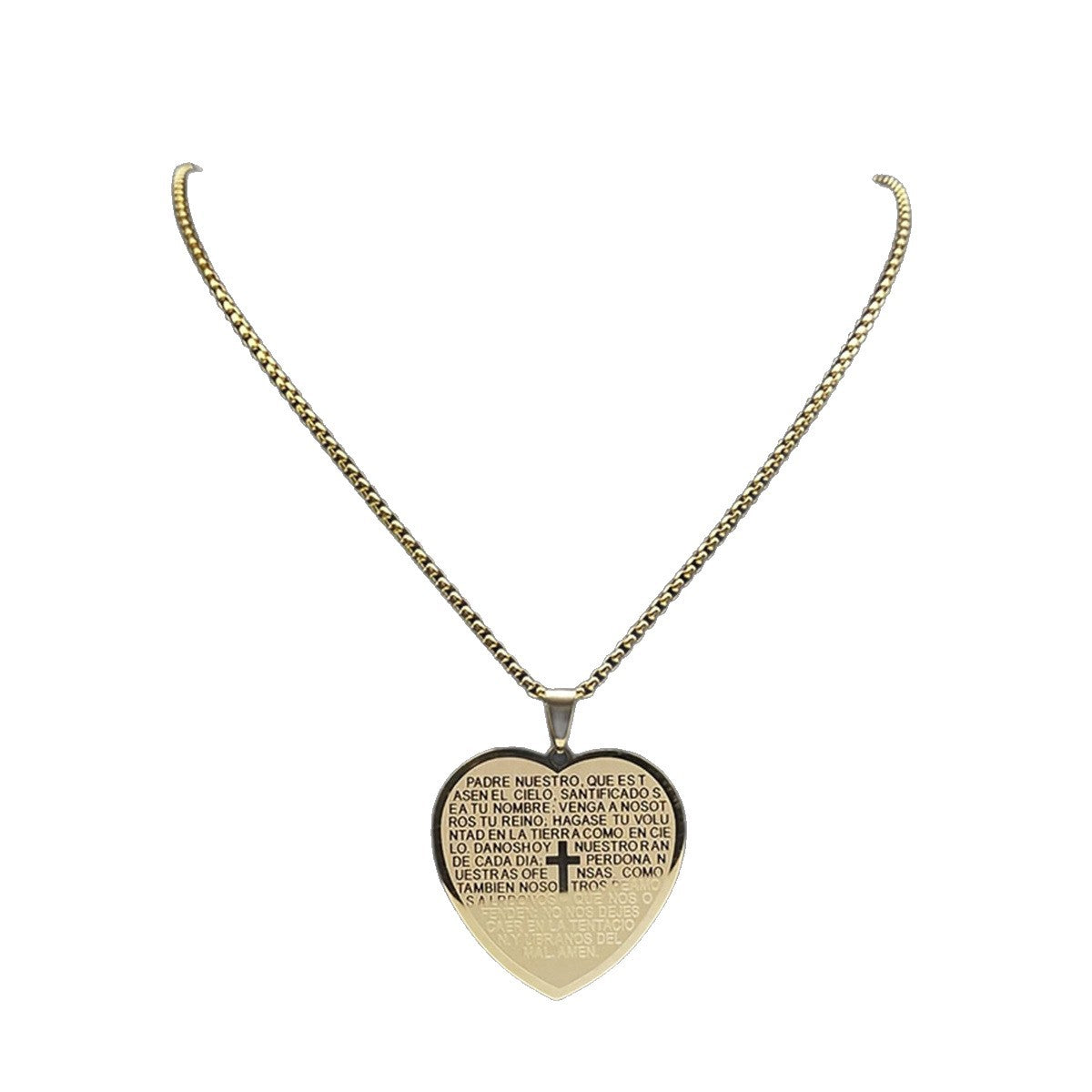 Vintage Style Heart and Cross Pendant Necklace in Stainless Steel with Titanium Steel Pendant and Plated Finish for Unisex Wear