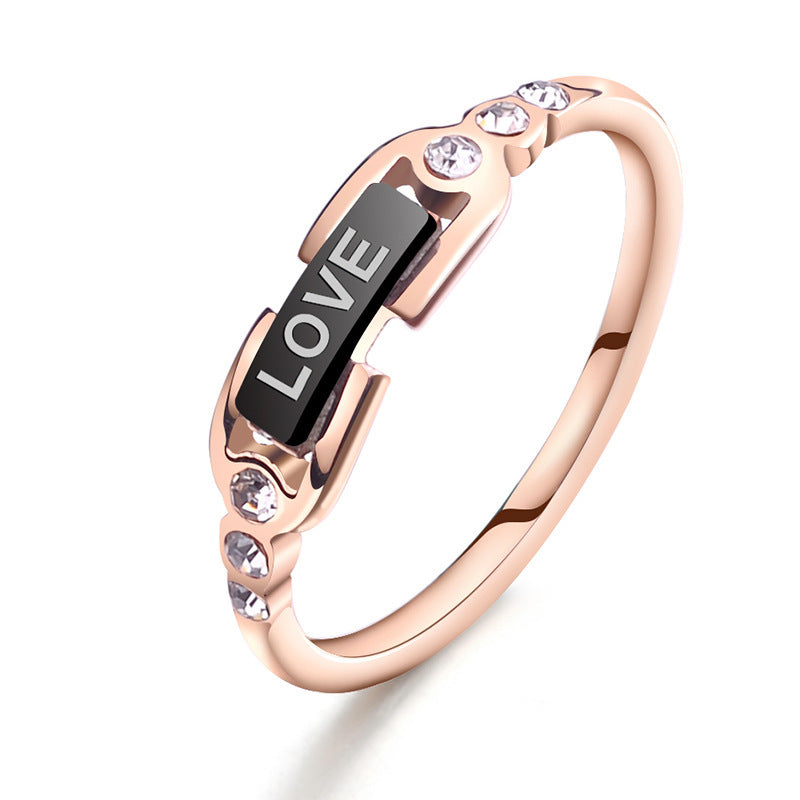 Geometric Titanium Steel Ring for Women with 18K Rose Gold Plating, Hypoallergenic Fashion Jewelry