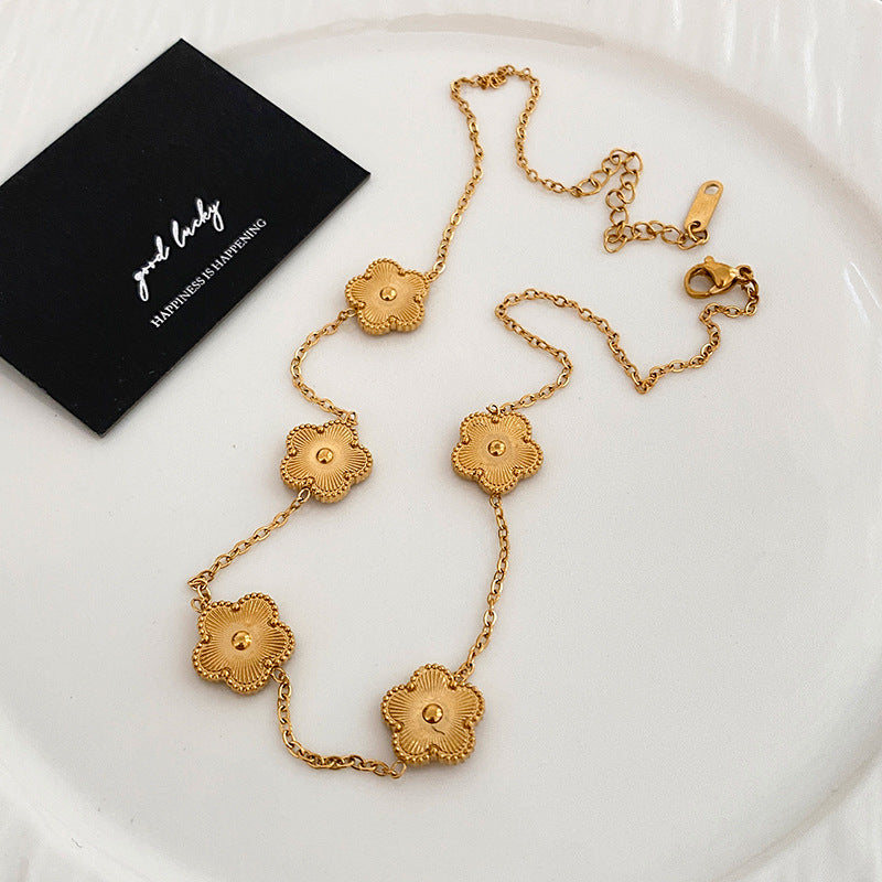 Luxury Gold Plated Laser Floral Titanium Steel Necklace for Unisex