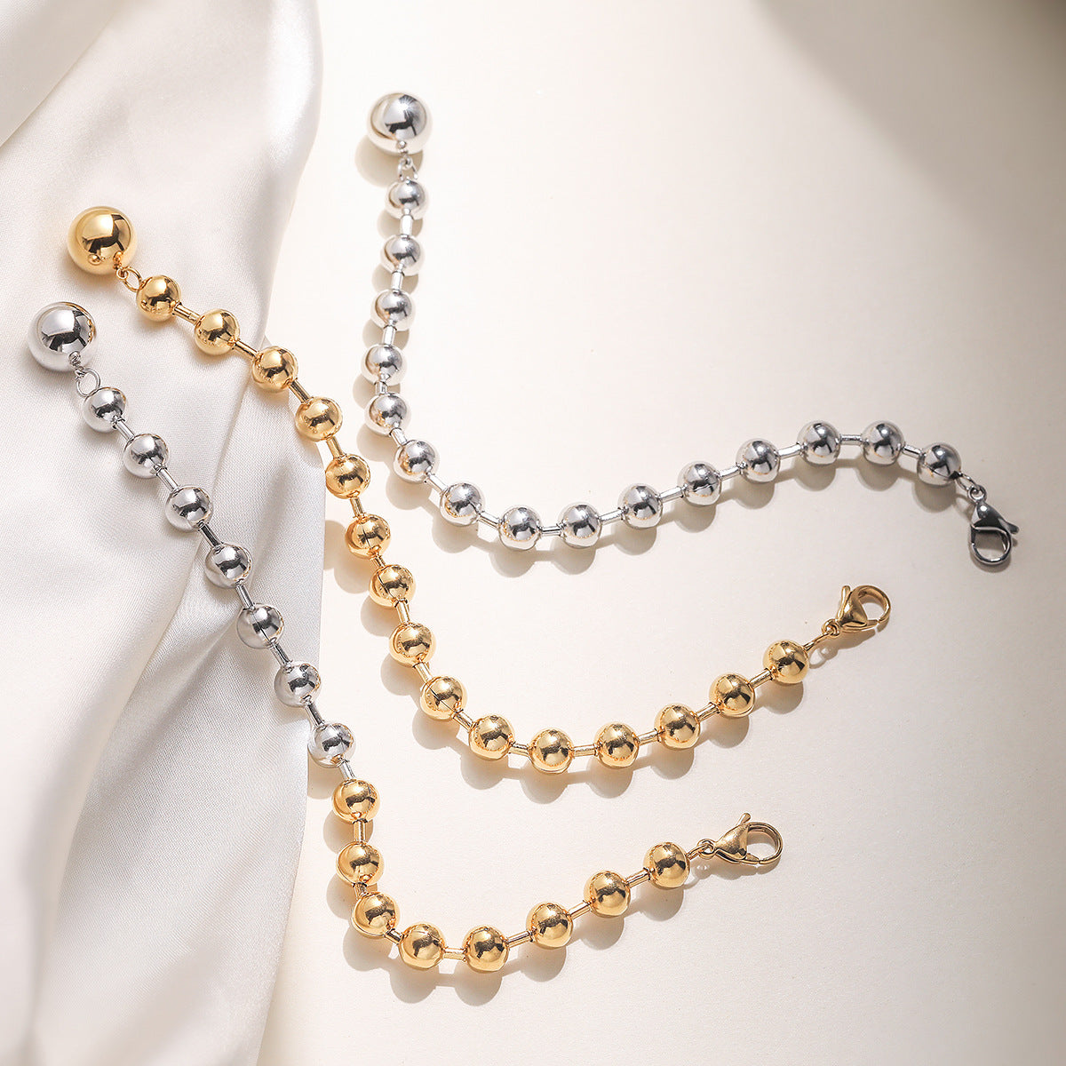 Minimalist 18K Gold Plated Geometric Ball Chain Bracelet for Women