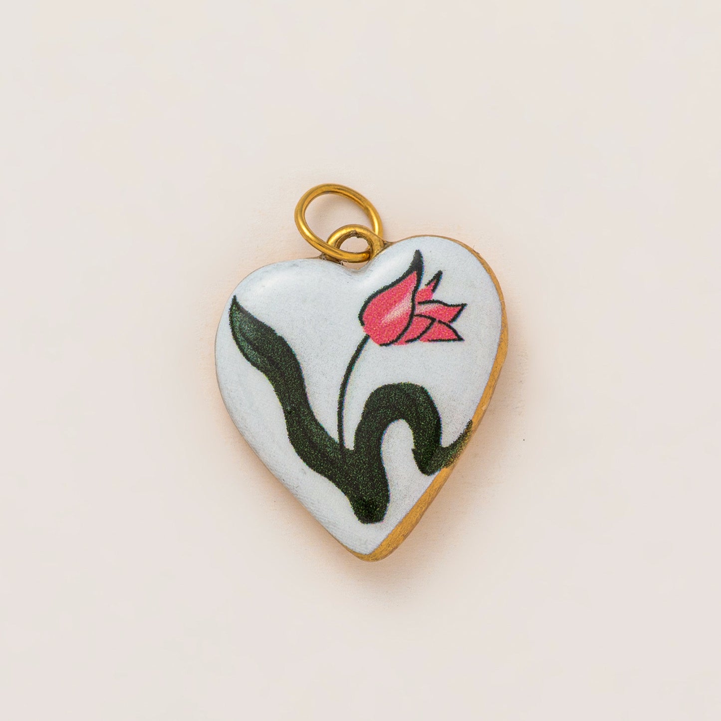 Vintage 18K Gold Plated Stainless Steel Heart Flower Charm Bar for Women