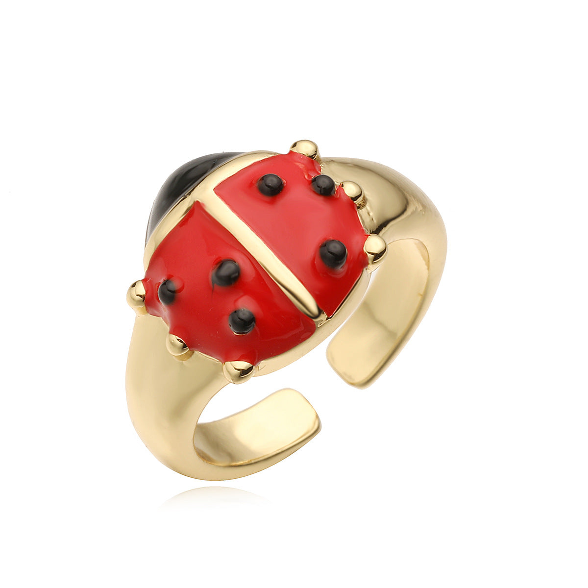 Anello da donna minimalista geometrico a forma di insetto in rame placcato oro 18 carati con finitura smaltata