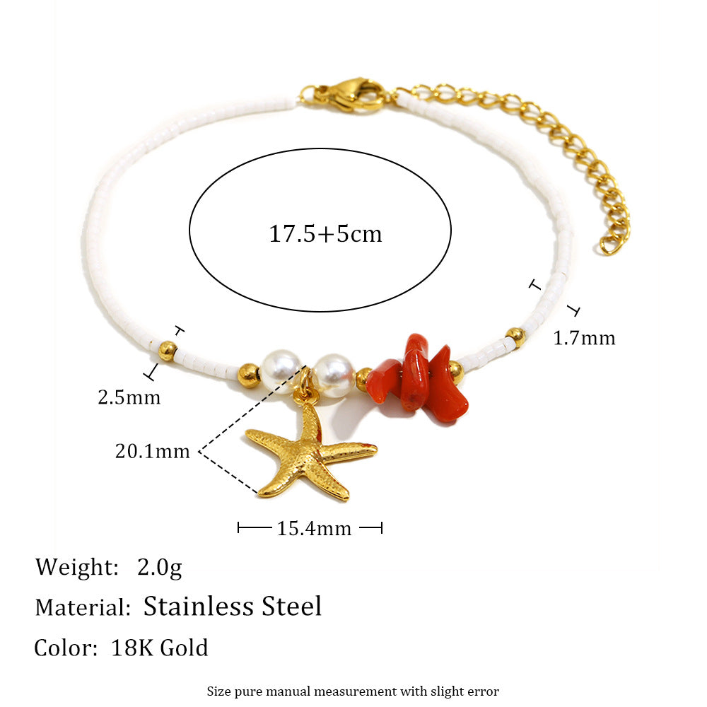 Fashionable Vintage-Inspired Star-Shaped Stainless Steel Plated 18K Gold Colorful Bracelet for Women