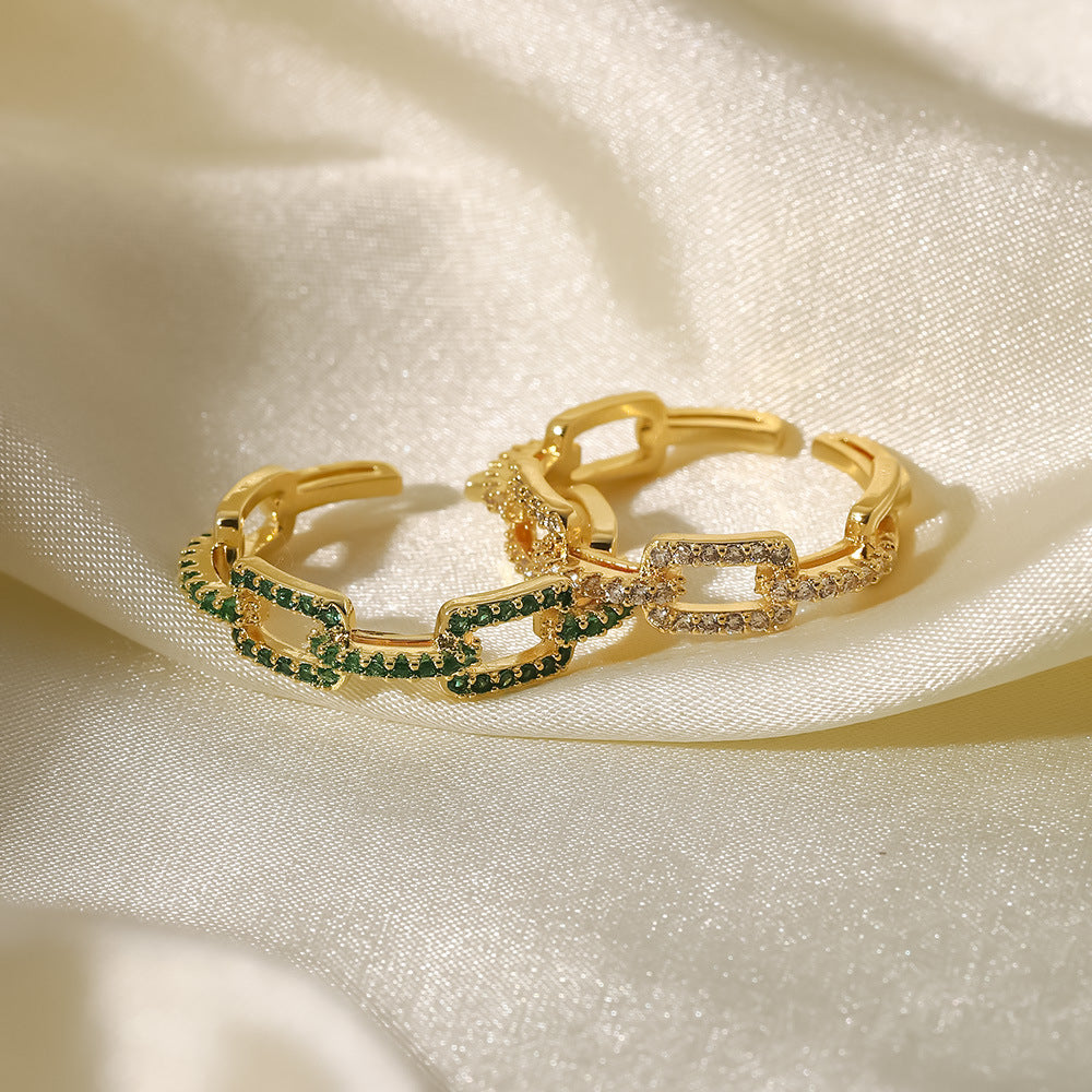 Anello Aperto Regolabile Geometrico Minimalista Placcato Oro 18K Rame con Intarsio di Strass Gioielli alla Moda da Donna