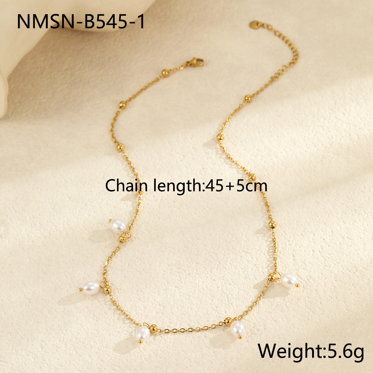 Collana geometrica minimalista da donna in acciaio al titanio con pendente di perla imitazione e finitura galvanica