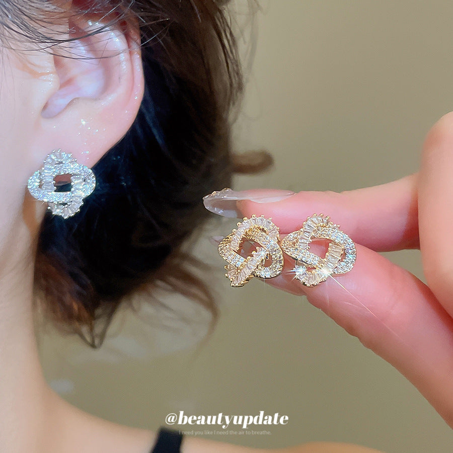 Orecchini a Perno Minimalisti Geometrici da Donna in Rame Placcato Oro con Zirconia Cubica