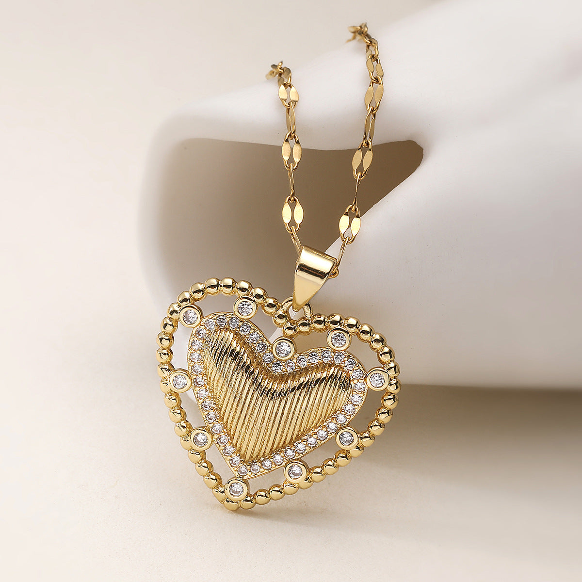 Minimalist Gold Plated Brass Heart Pendant Necklace with Cubic Zirconia for Women