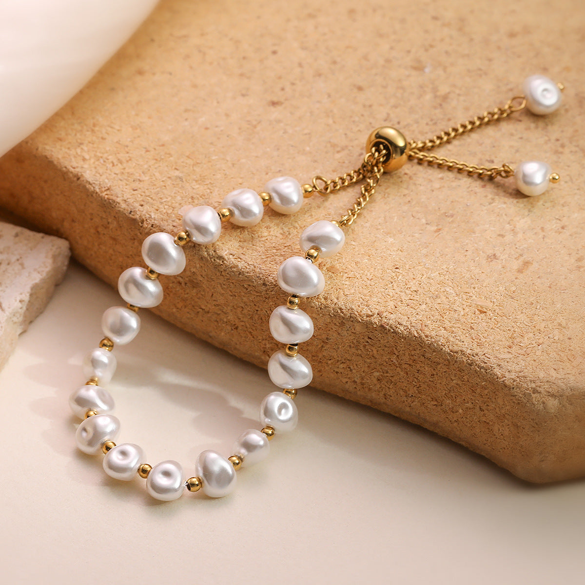 Elegant Baroque Irregular Pearl Geometric Stainless Steel Bracelet for Women