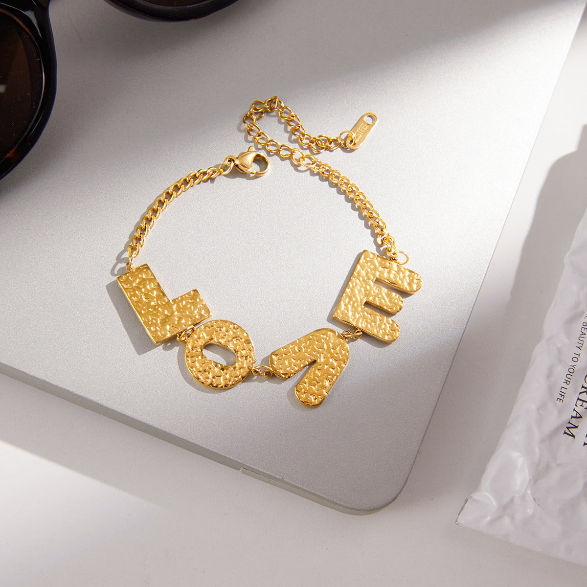 Minimalist Geometric Letter Titanium Steel Bracelet for Women with Plated Finish, Hypoallergenic Stainless Steel Jewelry