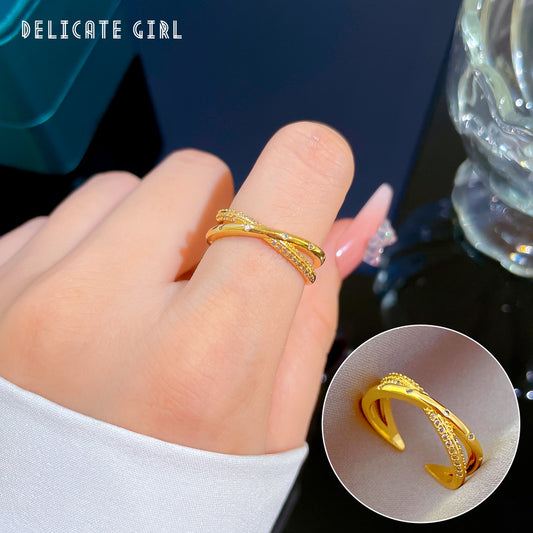 Anillo de latón con incrustaciones de circonitas con forma de corona de estilo minimalista para mujer para climas fríos