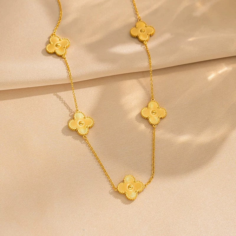 Gold Laser Four-Leaf Clover Titanium Steel Necklace