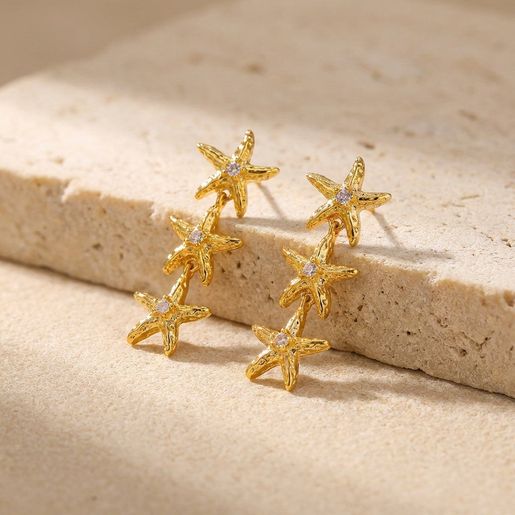 Vintage Geometric Starfish Shell Conch Pattern Plated Alloy Earrings for Women