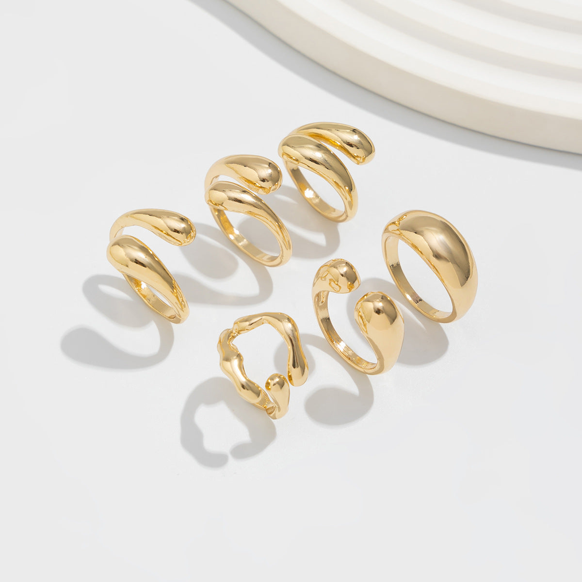 Geometric Plated Zinc Alloy Ring Set for Women