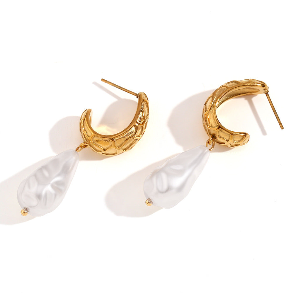 Pendientes de acero inoxidable geométricos de inspiración vintage con chapado en oro de 18 quilates, diseño colgante de lágrima texturizada y rectangular para mujer