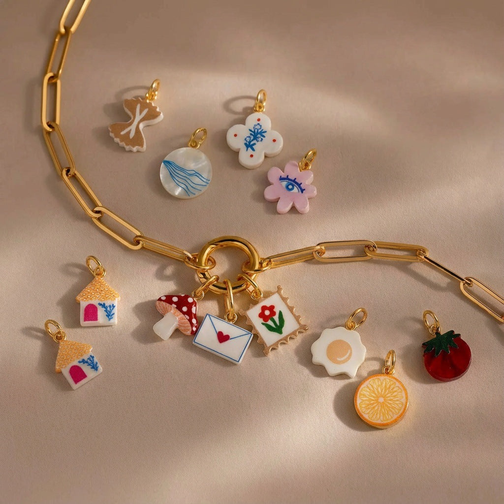 Vintage 18K Gold Plated Brass DIY Charm Bar Pendant