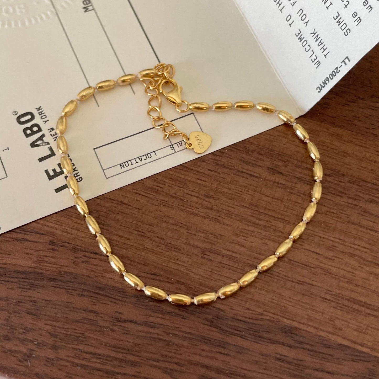 Minimalist 925 Sterling Silver Oval Bead Bracelet