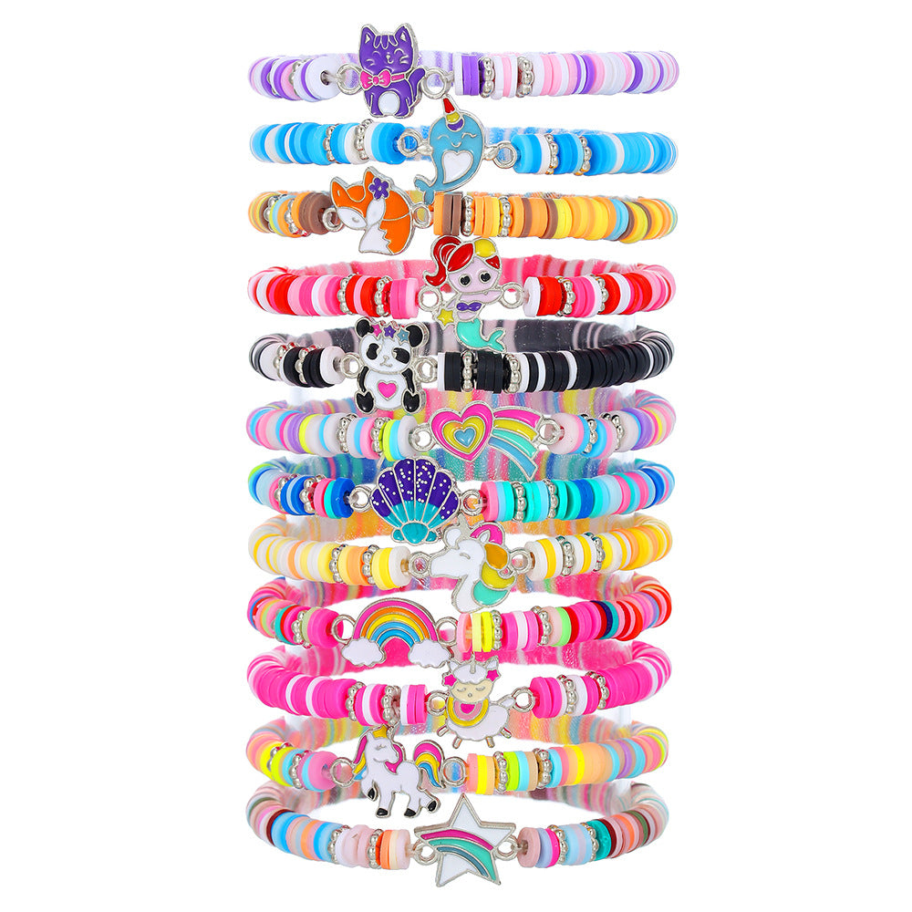 Cute Rainbow Unicorn Drip Oil Resin Bracelet Multi-Layer Stretch Friendship Bangle