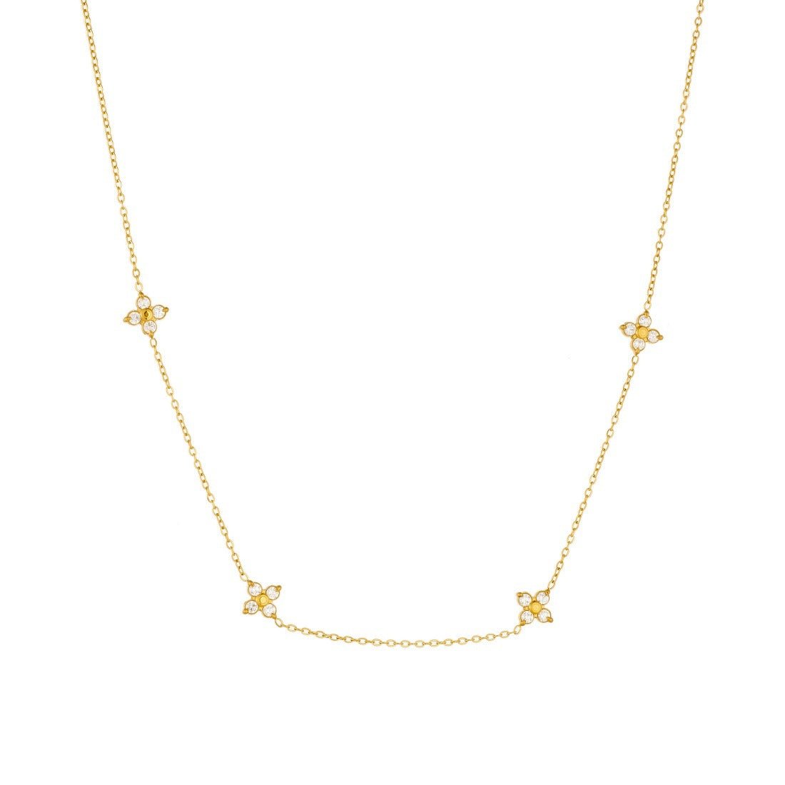 Minimalist Luxury Gold Plated Stainless Steel Floral Rhinestone Pendant Necklace for Women