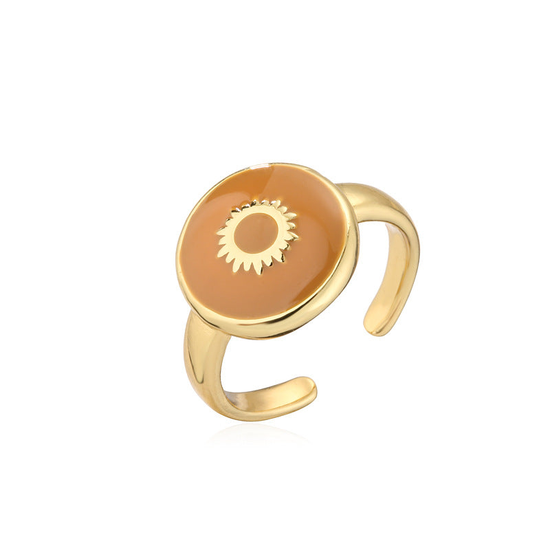 Geometric Drip Oil Gold Plated Brass Ring for Women