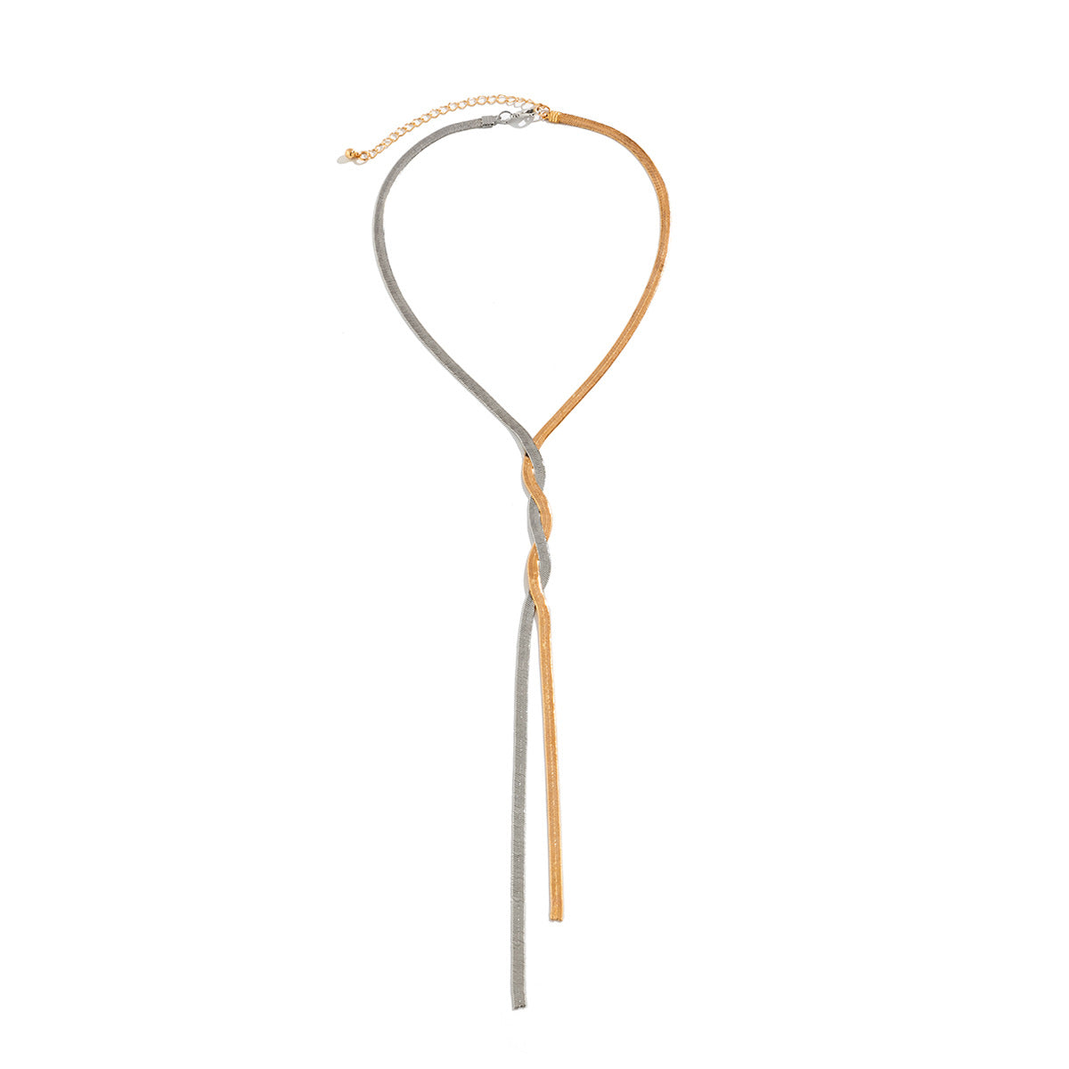 Collar minimalista con colgante geométrico, cadena de serpiente de cobre bañada en oro y detalle de borla