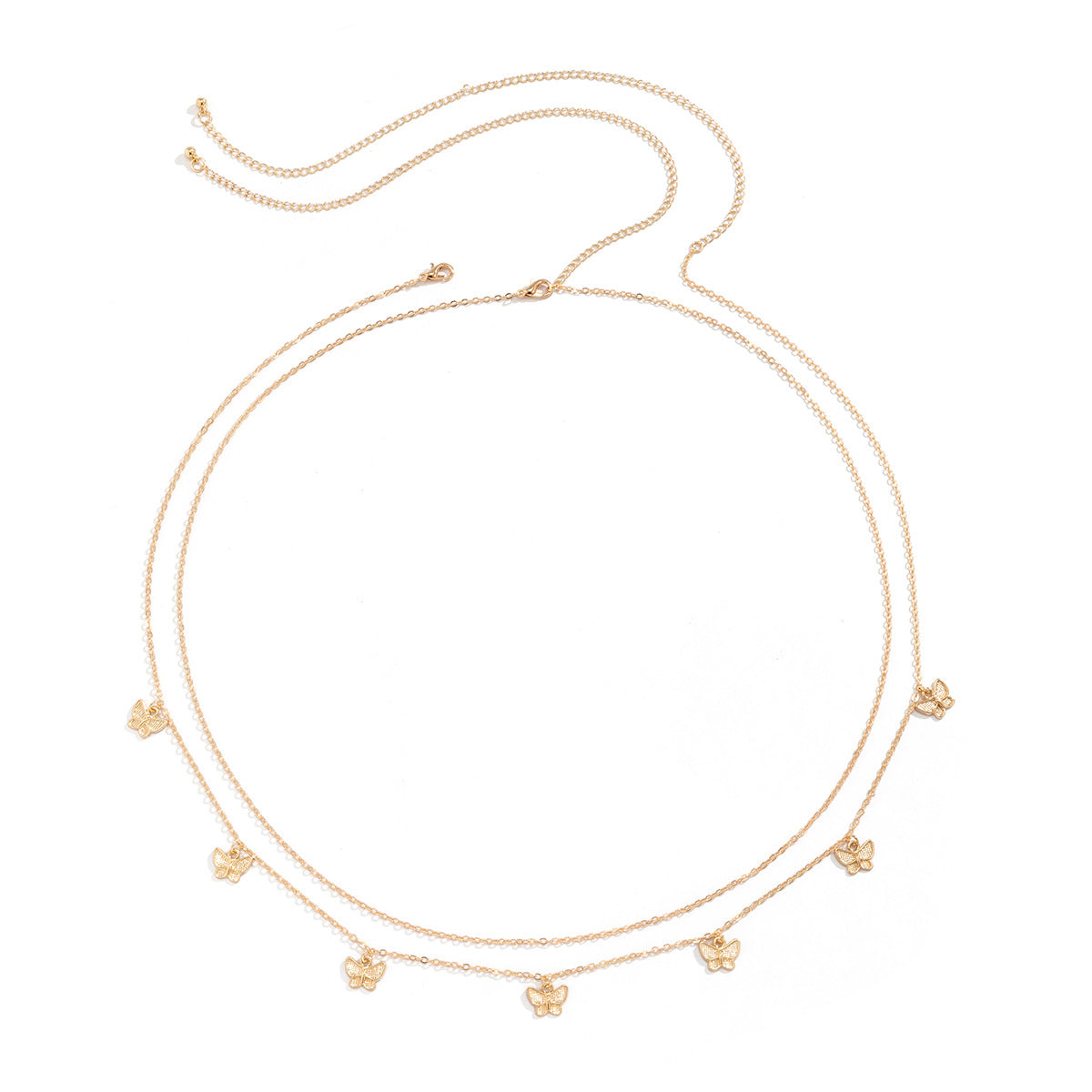 Minimalist Butterfly Body Chain with Double-Layer Tassel Waist Chain in Metal O-Chain Style for Women