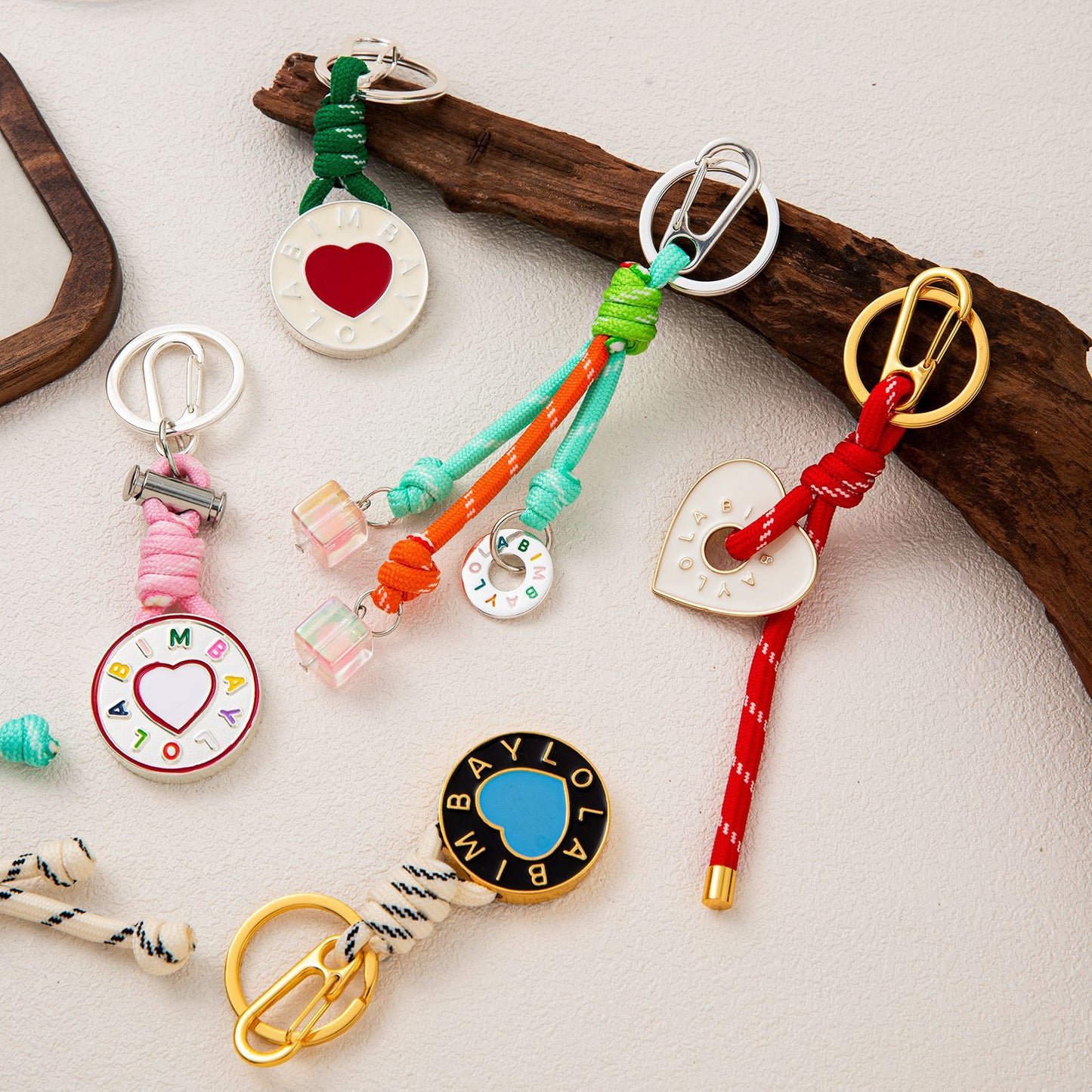 Minimalist Plated Alloy Letter Heart Round Keychain Charm Bar for Women