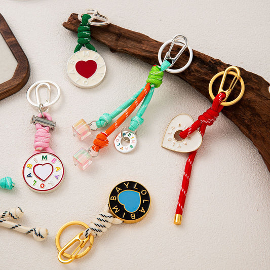 Minimalist Plated Alloy Letter Heart Round Keychain Charm Bar for Women