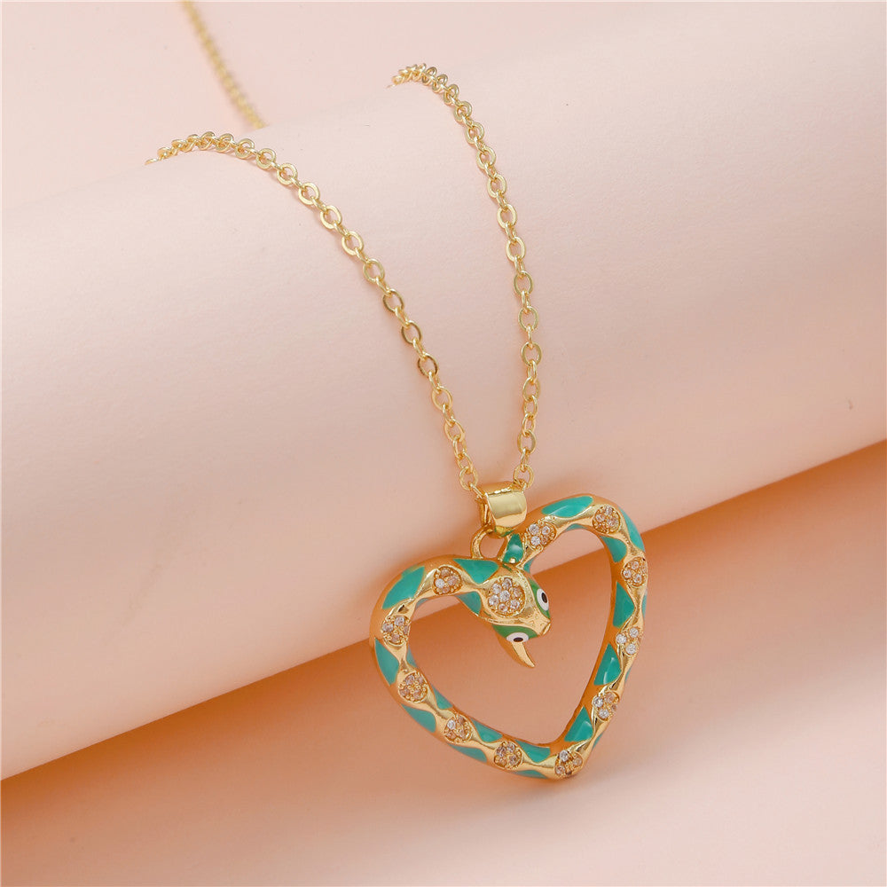 Luxury Elegant Snake Geometric Brass Drip Oil Cubic Zirconia Pendant Necklace Cable Chain for Women