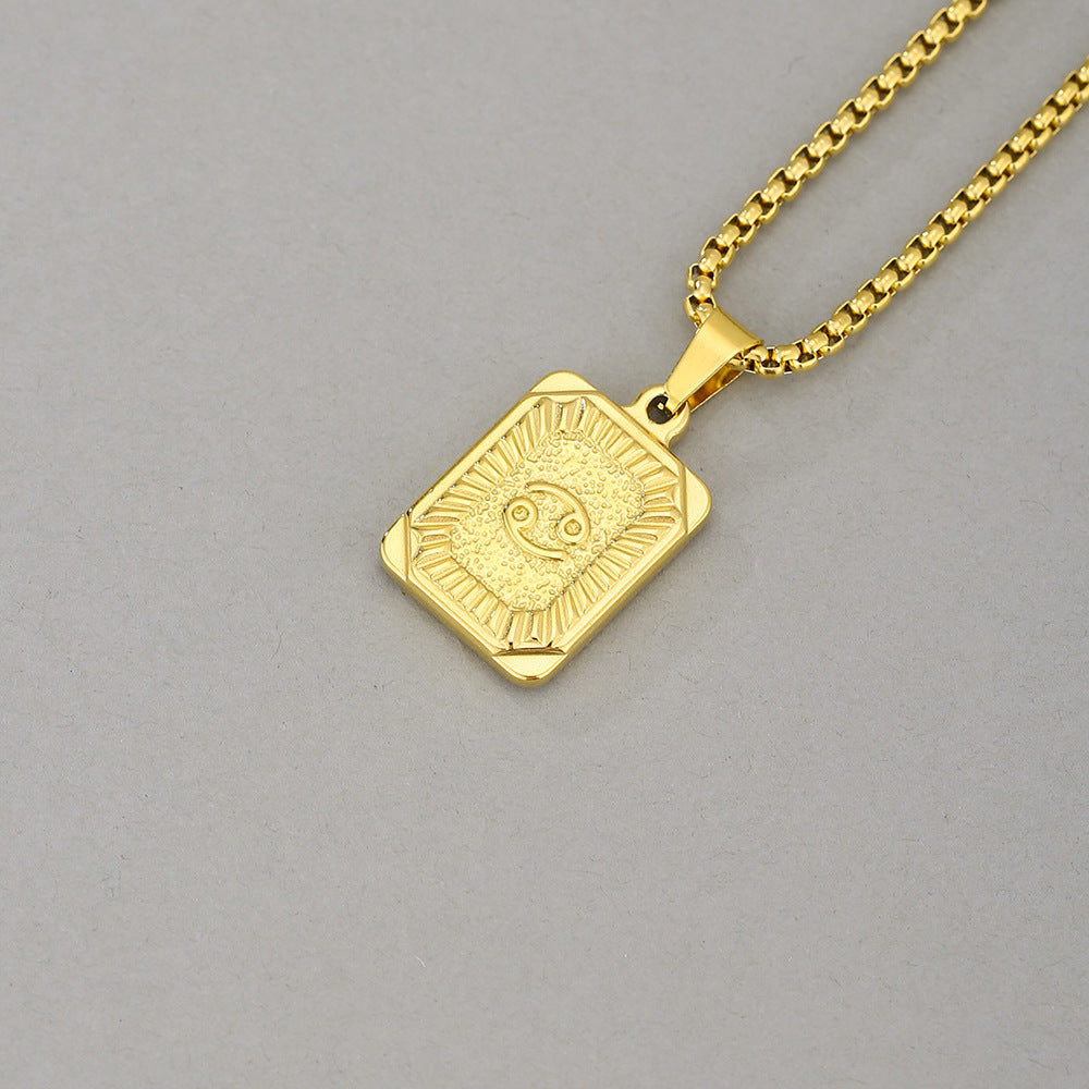 Collana con Pendente Zodiacale Geometrico Minimalista in Acciaio Inossidabile con Finitura Placcata per Uomo e Donna