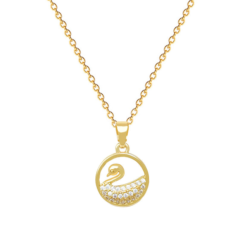 Sweet Minimalist Round Swan Rhinestone Inlay Titanium Steel Necklace for Unisex